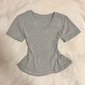 cute flared grey v-neck top